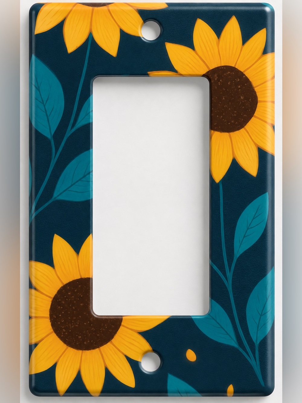 Handmade Sunflower Teal Rocker Light Switch Cover Plate Floral Decor